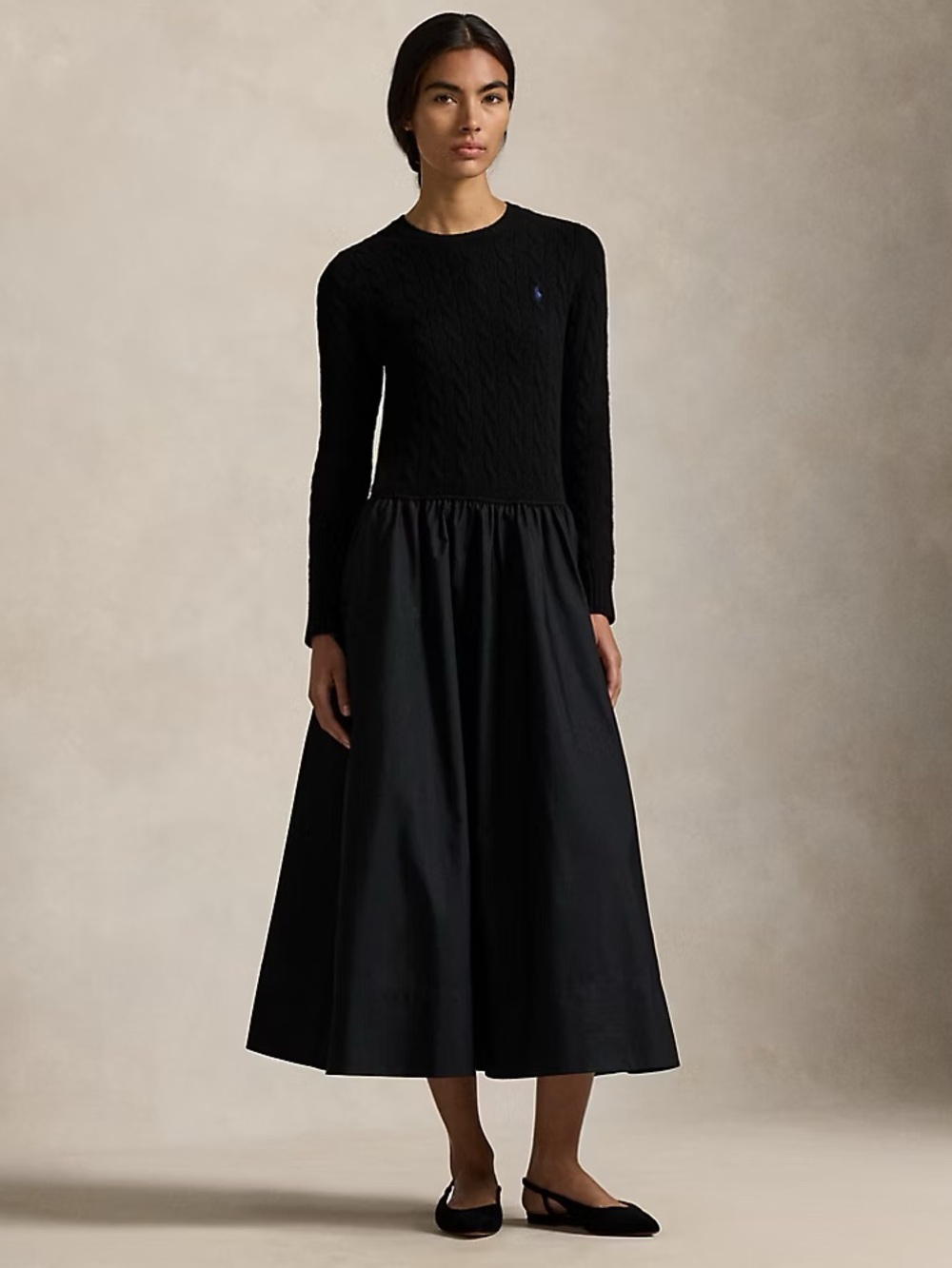new Polo Ralph Lauren Hybrid Cable Jumper Dress twofer drop waist in polo black